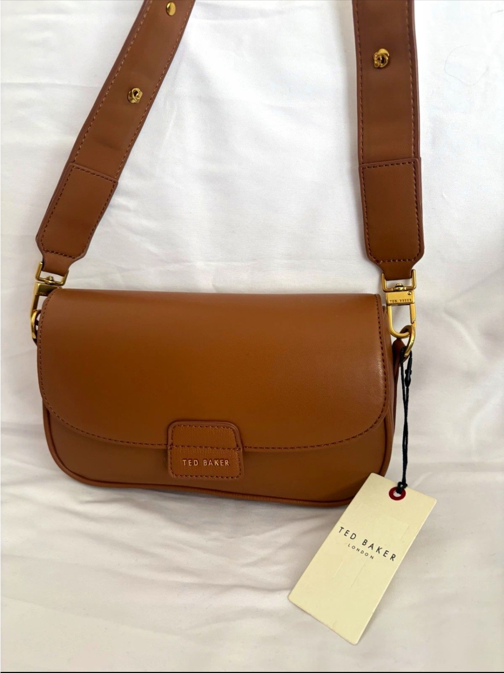 Ted Baker Brown Crossbody Shoulder Bag Logo Gold Hardware Detachable Strap